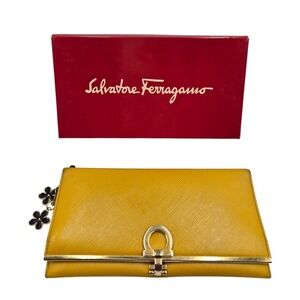 Salvatore Ferragamo Gancini Mustard Yellow Continental‎ Wallet with Charm